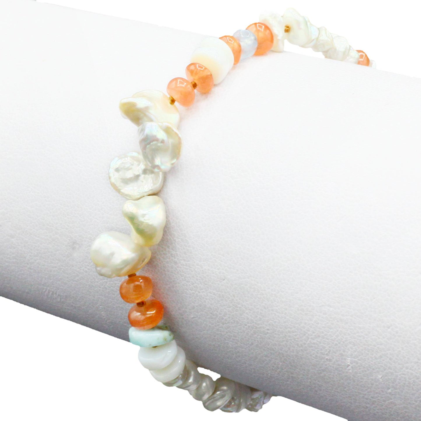 Lena Skadegard Jewelry | Baroque Pearl, Peridot + Carnelian Gemstone Tassel Bracelet | Firecracker