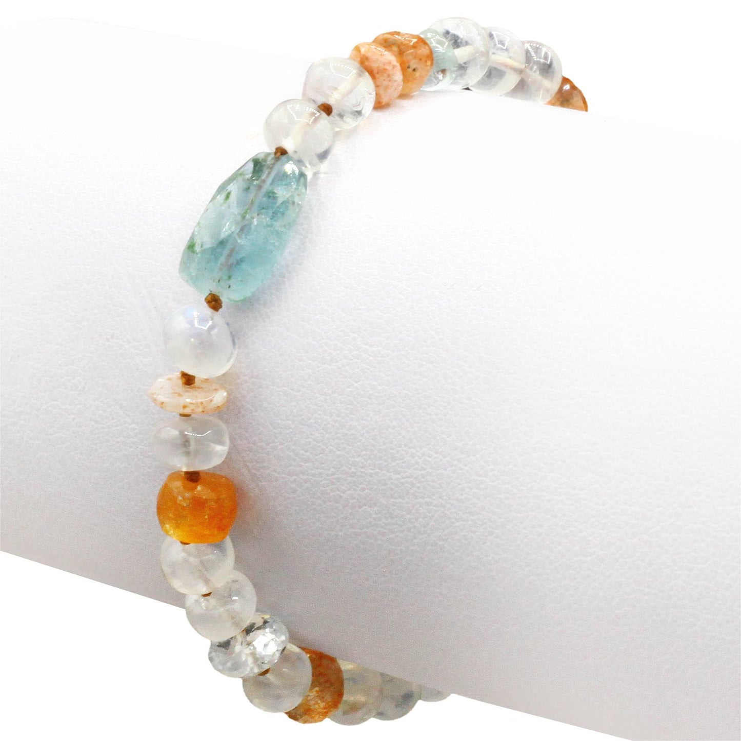 Lena Skadegard Jewelry | Moonstone, Sunstone + Aquamarine Gemstone Tassel Bracelet | Firecracker