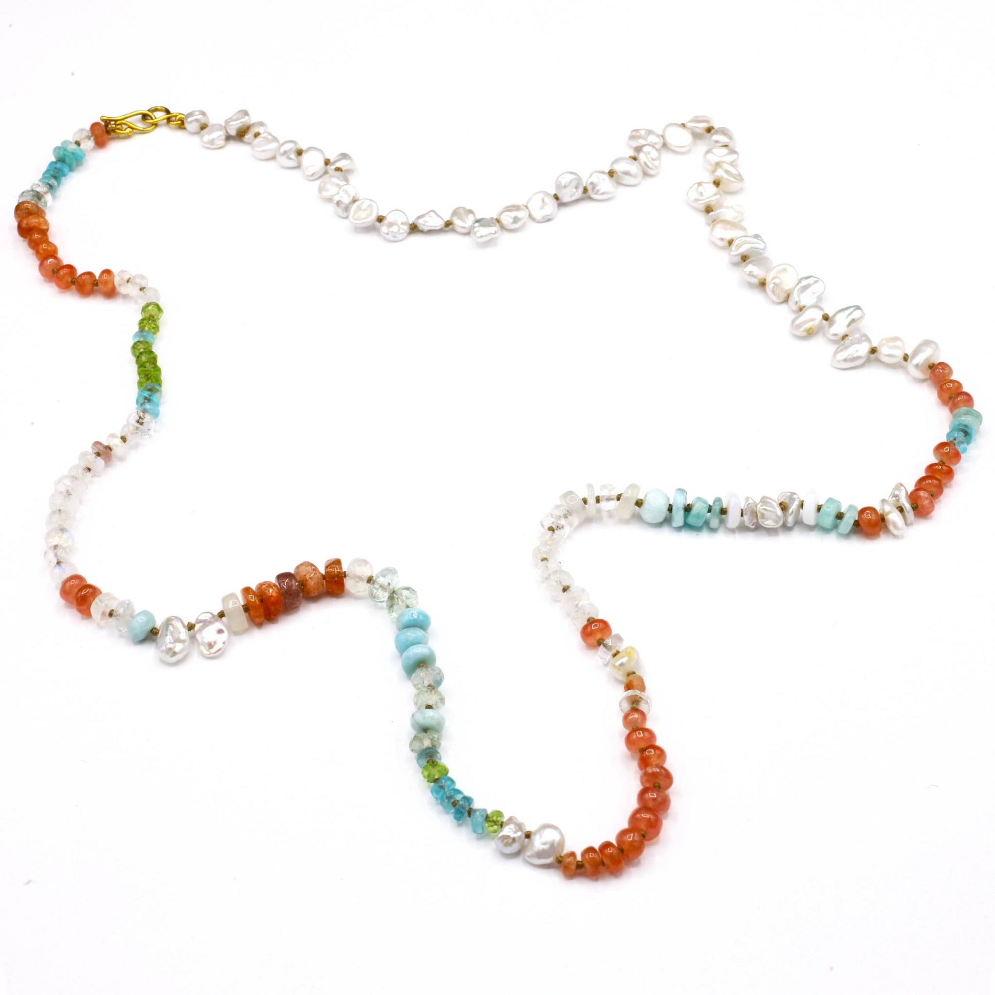 Lena Skadegard Jewels | Peruvian Opal, Pearl + Moonstone 9k Gold Gemstone Necklace | Firecracker