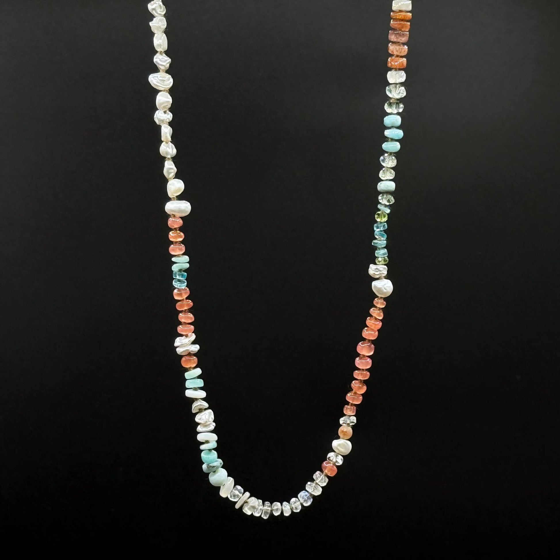 Lena Skadegard Jewels | Peruvian Opal, Pearl + Moonstone 9k Gold Gemstone Necklace | Firecracker