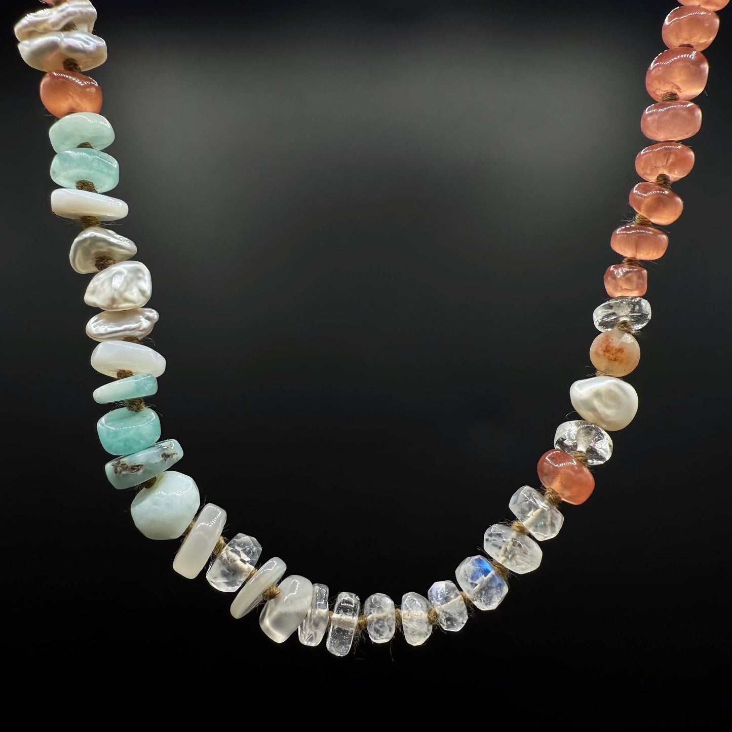 Lena Skadegard Jewels | Peruvian Opal, Pearl + Moonstone 9k Gold Gemstone Necklace | Firecracker