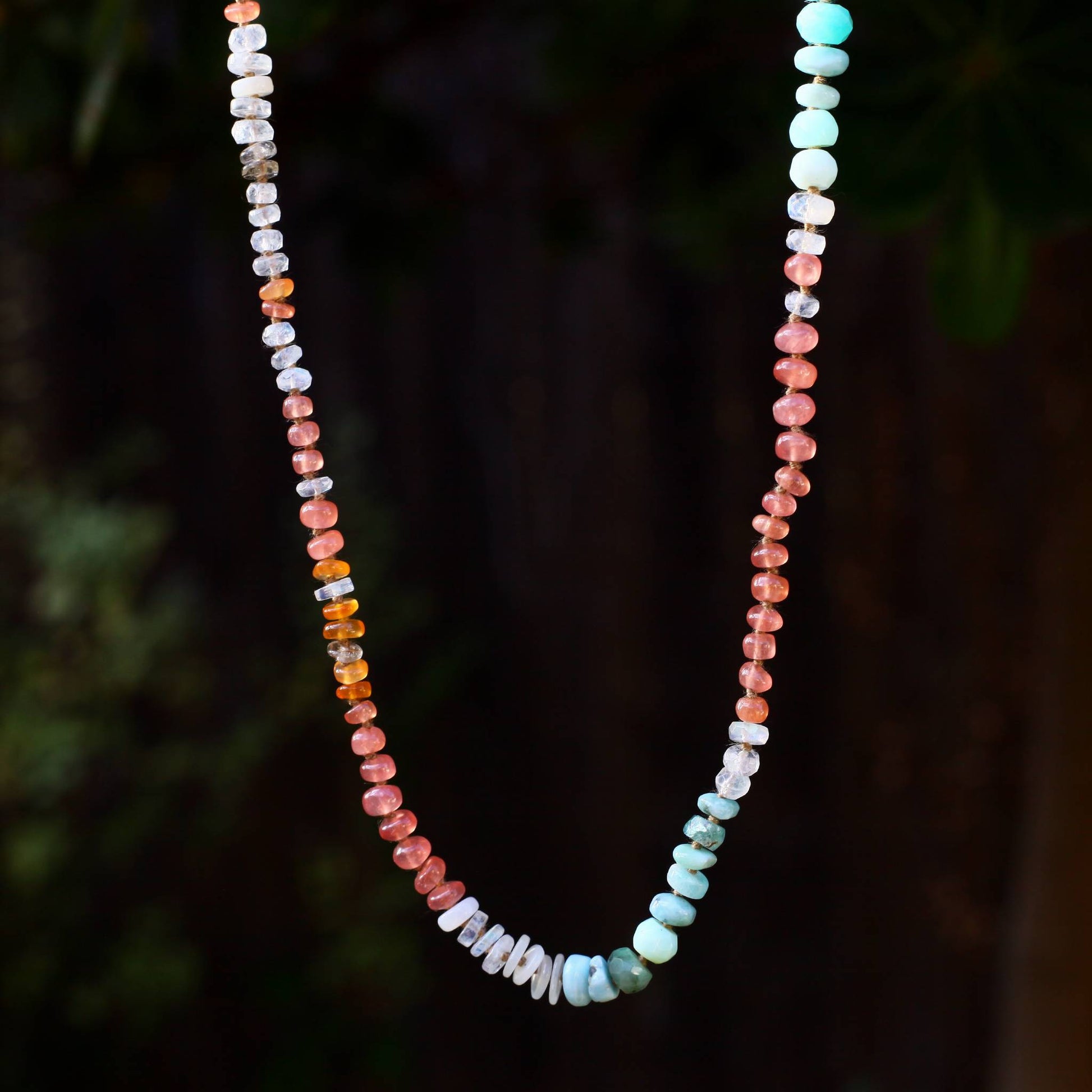 Lena Skadegard Jewels | Peruvian Opal, Pearl, Sunstone + Moonstone 9k Gold Gemstone Necklace | Firecracker