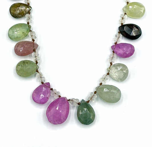 Lena Skadegard Jewelry | Petal Tourmaline & Sapphire 14k Gold Gemstone Necklace | Firecracker