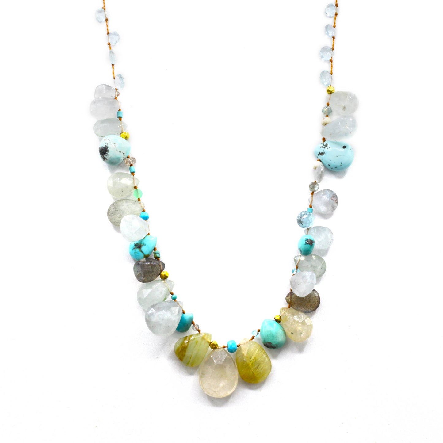 Lena Skadegard Jewelry | Aquamarine, Opal, Labradorite + Turquoise 9k Gold Gemstone Necklace | Firecracker