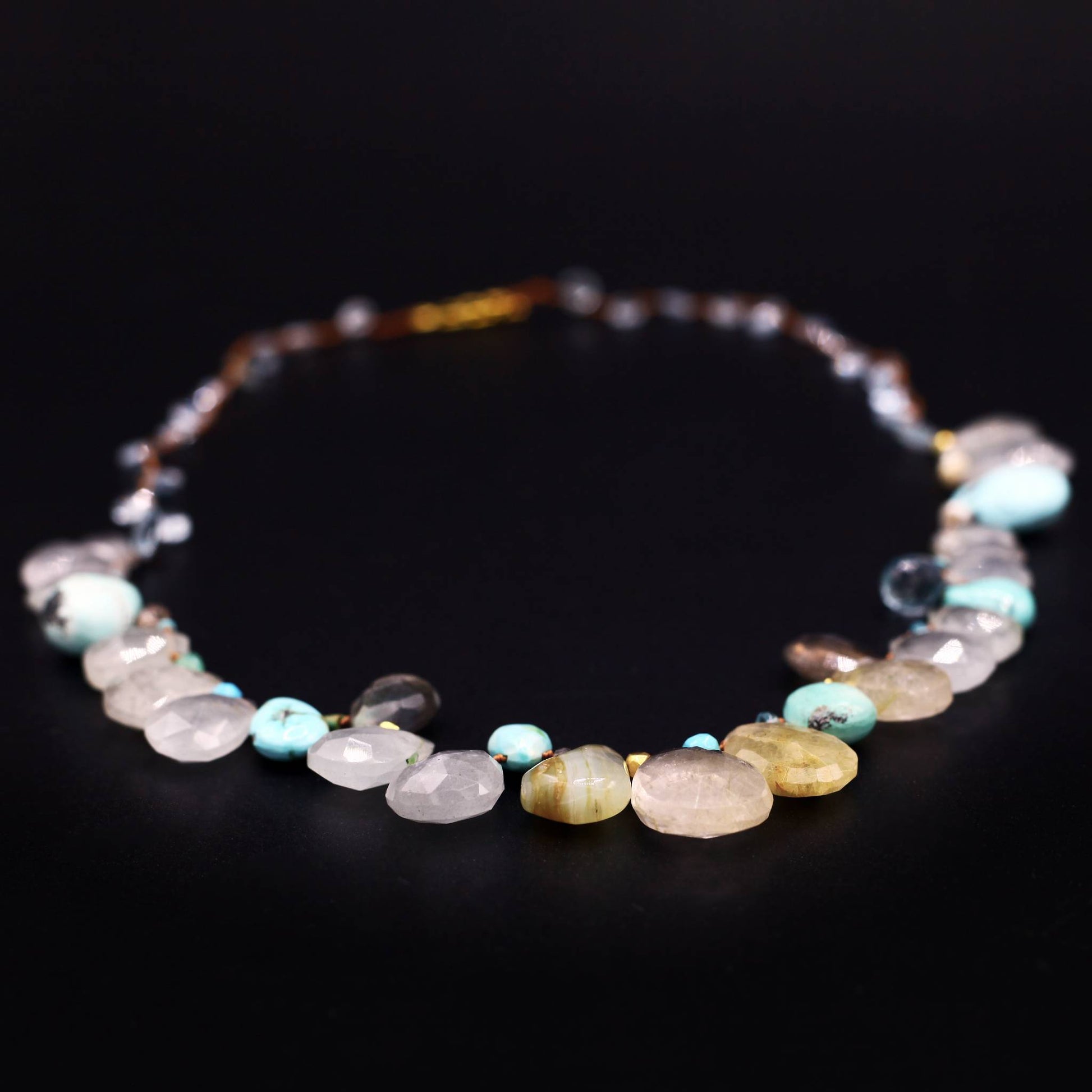 Lena Skadegard Jewelry | Aquamarine, Opal, Labradorite + Turquoise 9k Gold Gemstone Necklace | Firecracker