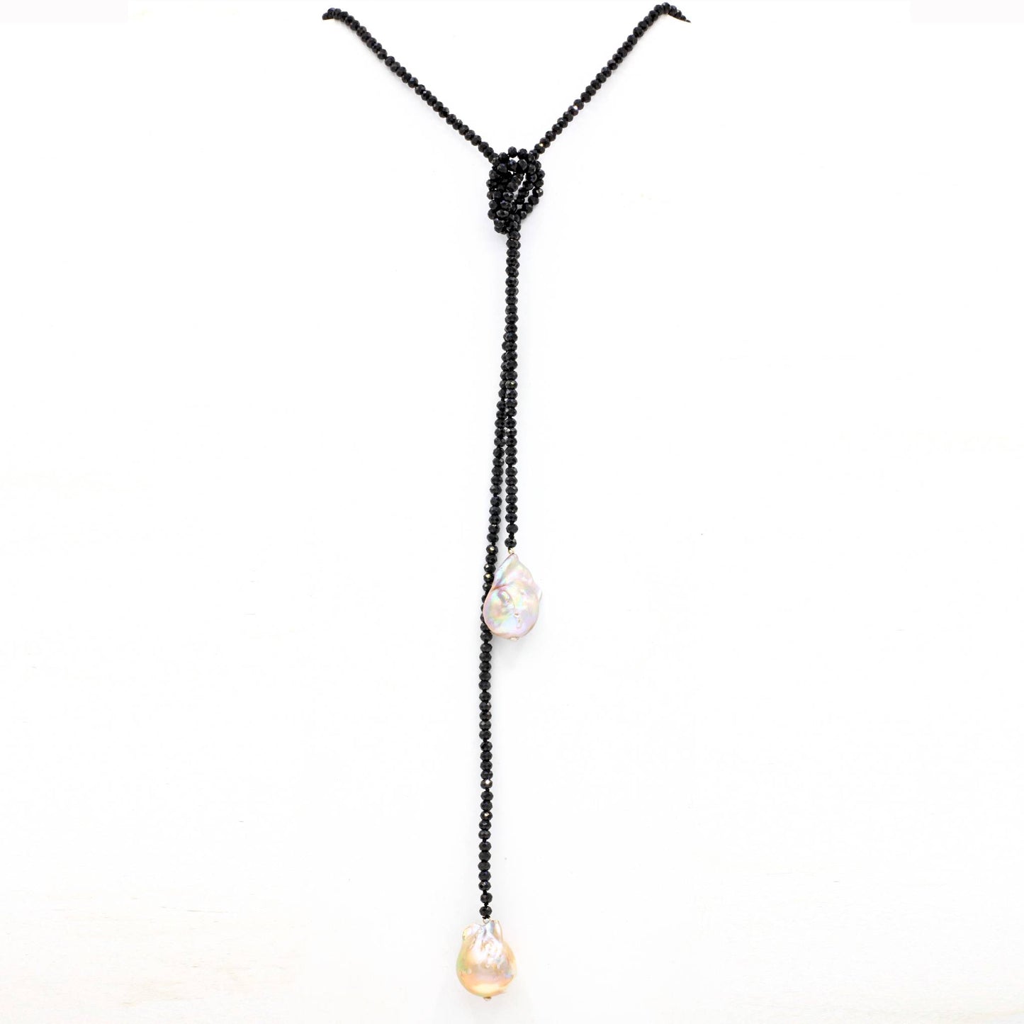 Lena Skadegard Jewels | Baroque Pearl + Black Spinel Lariat Necklace | Firecracker