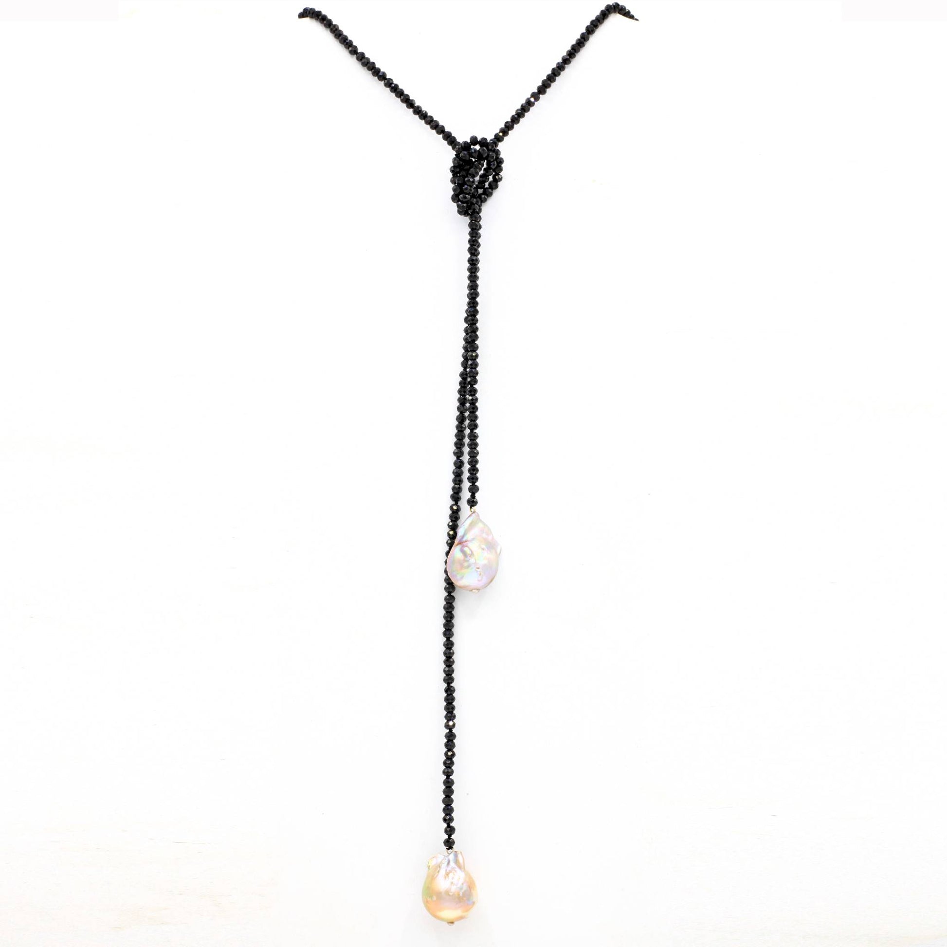 Lena Skadegard Jewels | Baroque Pearl + Black Spinel Lariat Necklace | Firecracker