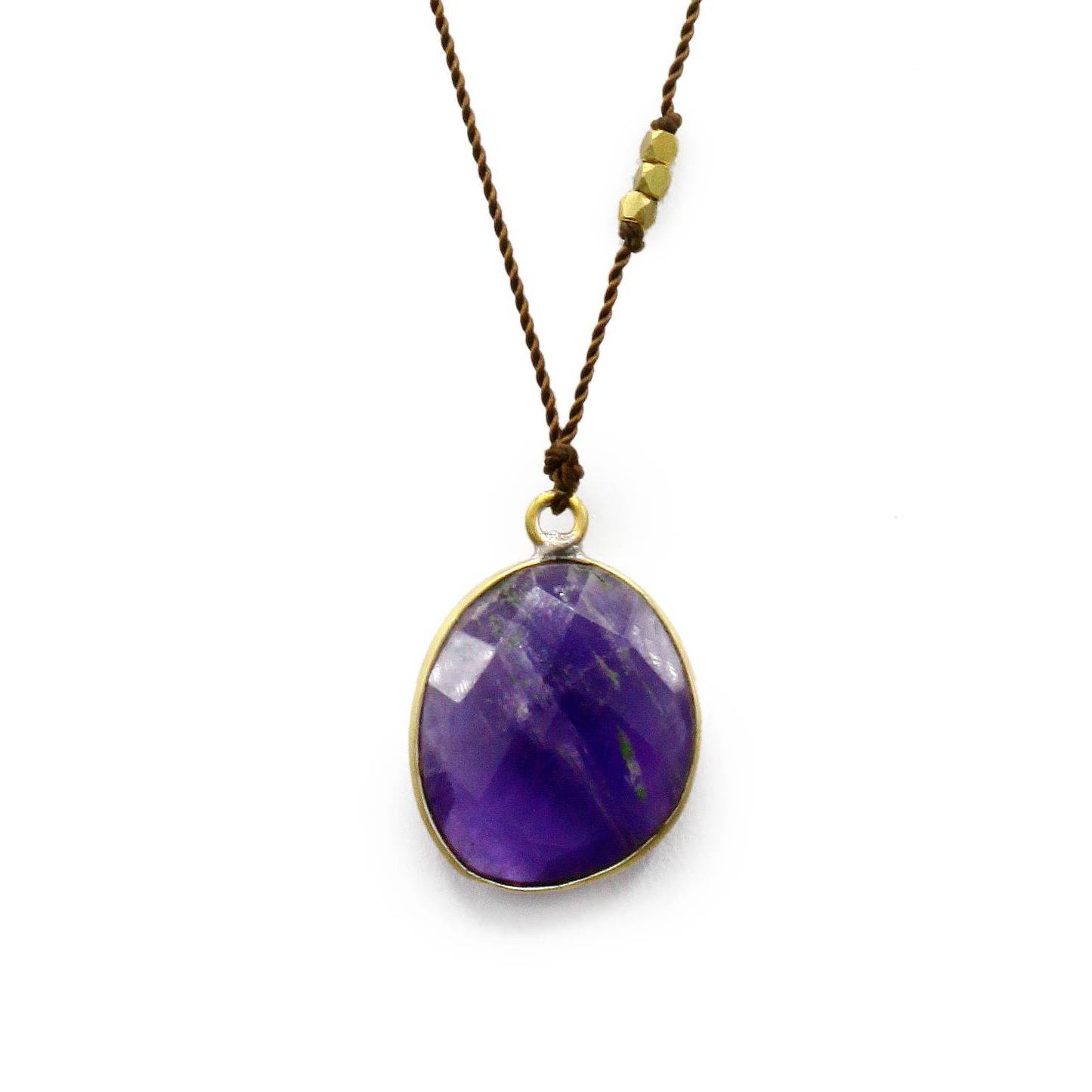 Margaret Solow Jewelry | Lavender Amethyst + Brass Drop Necklace | Firecracker