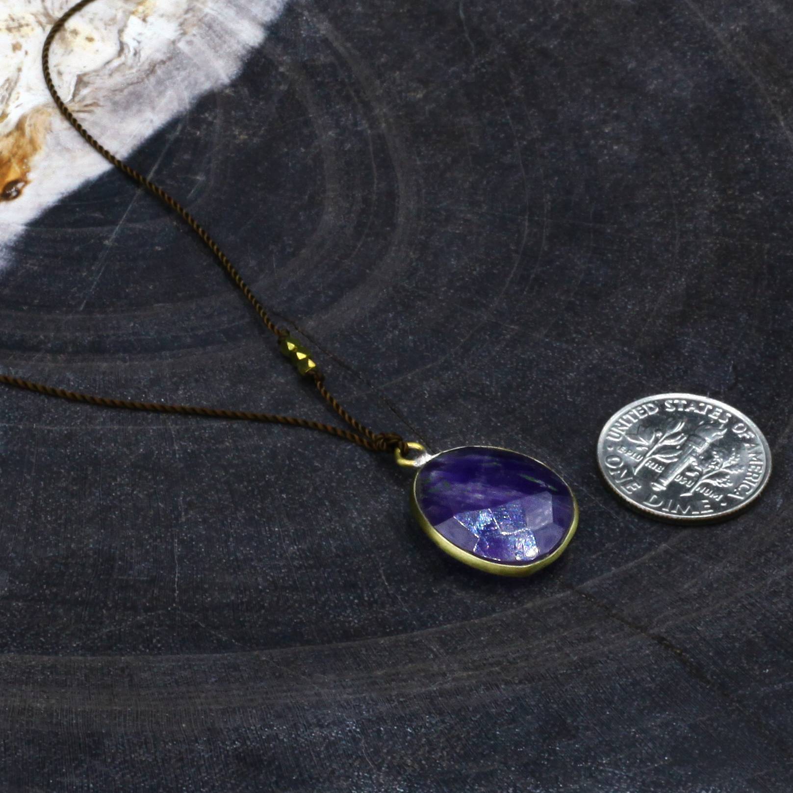 Margaret Solow Jewelry | Lavender Amethyst + Brass Drop Necklace | Firecracker