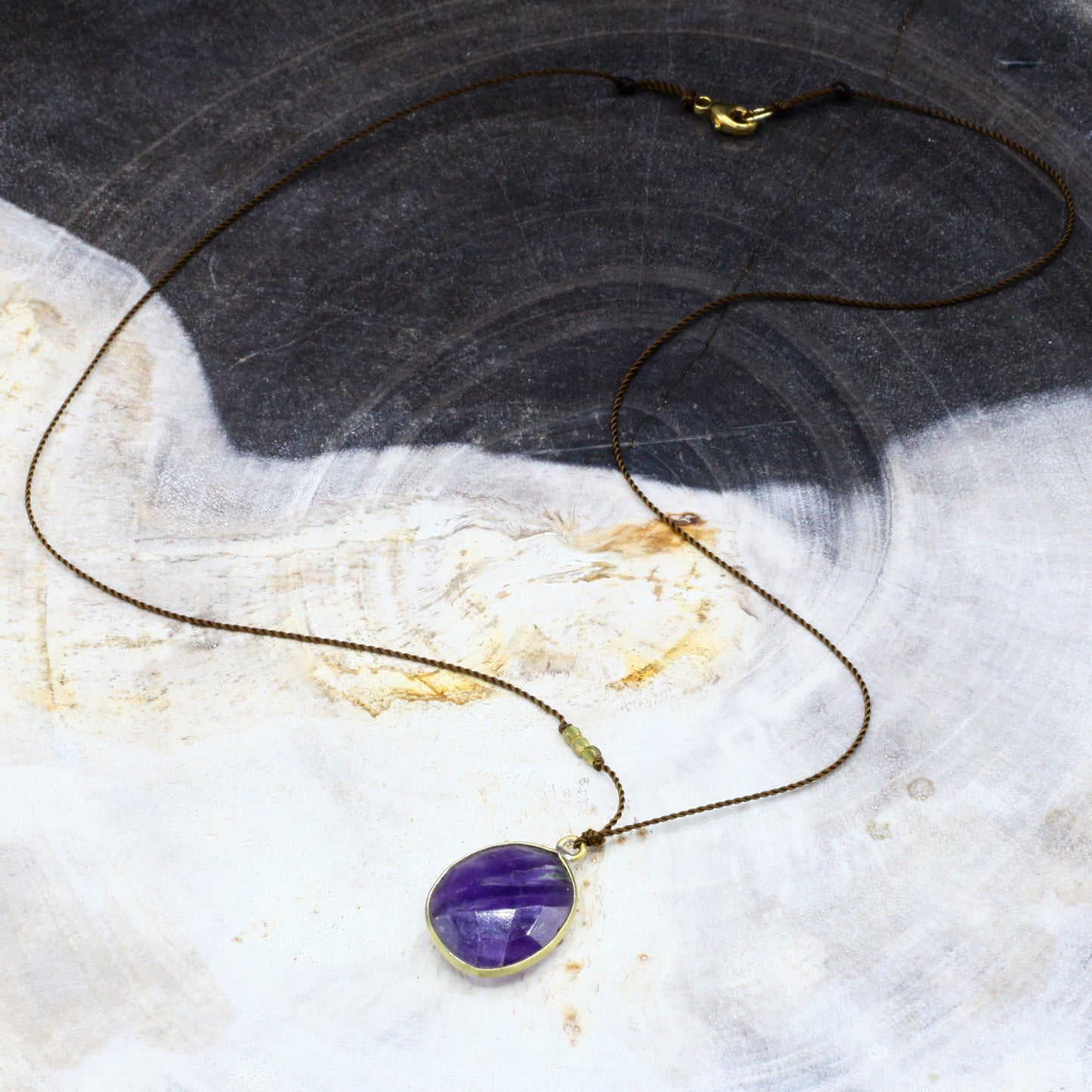 Margaret Solow Jewelry | Lavender Amethyst + Brass Drop Necklace | Firecracker