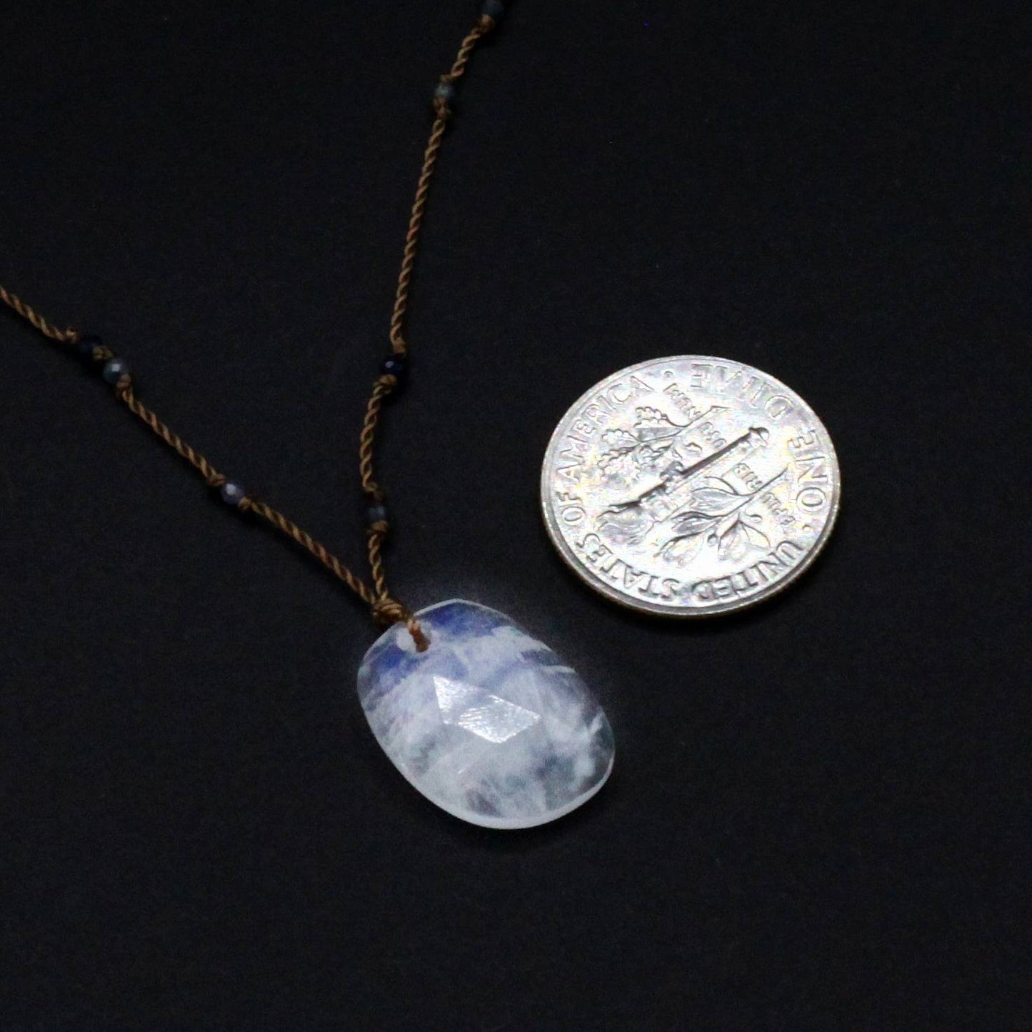 Margaret Solow Jewelry | Rainbow Moonstone + Sapphire Beaded Necklace | Firecracker