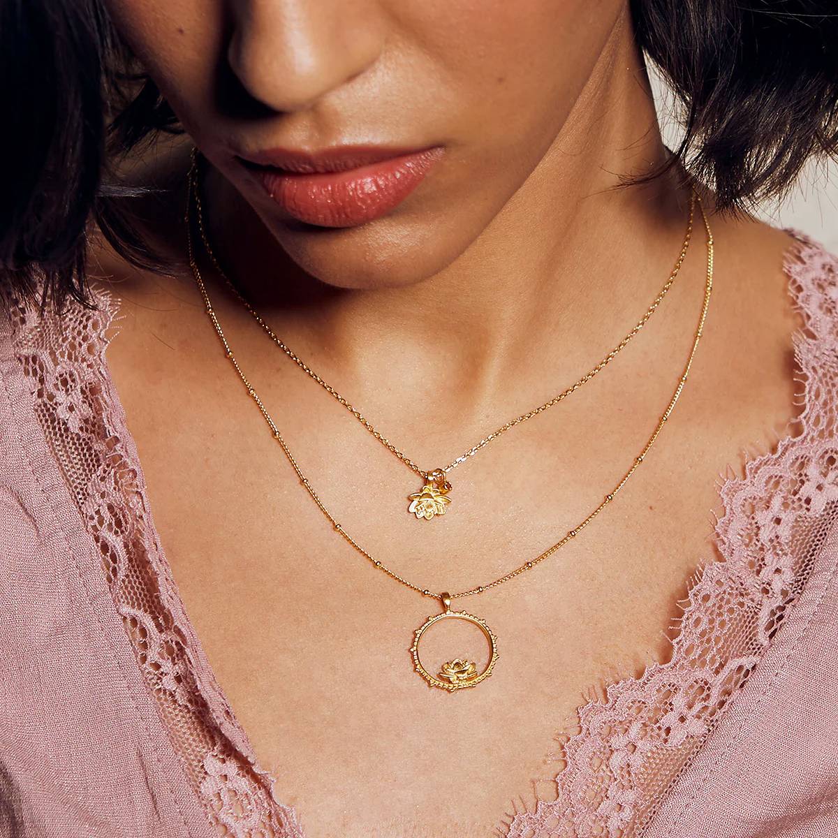 Satya Jewelry | ""Bloom in Peace" Lotus + Tourmaline Gemstone Necklace | Firecracker