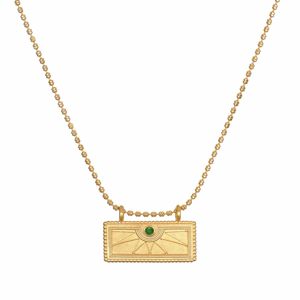 Satya Jewelry | Emerald "Sunburst Birthstone" Tablet Necklace | Firecracker